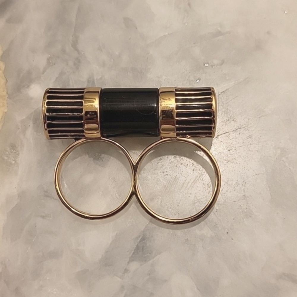 NEW Rachel Zoe Art Deco Multi Finger Barrel Statment Ring 14kt Gold Black Sz 7 8 - Picture 4 of 4